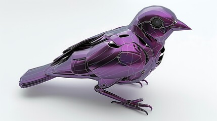 Purple Metallic Robotic Bird  Cyborg  Wireframe  Futuristic Design   D Render