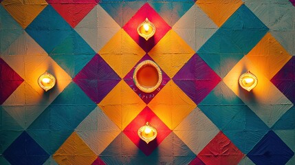 traditional Diwali geometric patterns with vibrant colors and festive motifs.