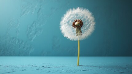 Poster - A Single Dandelion on a Teal Background