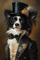 Wall Mural - a black and white Papillon dog dressed as regency gentlemen