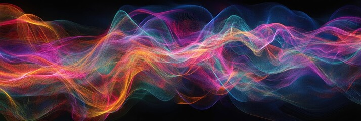 Colorful Abstract Light Waves on Black Background - Vibrant and Dynamic Digital Art