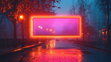 Poster - Neon Sign In A Foggy City