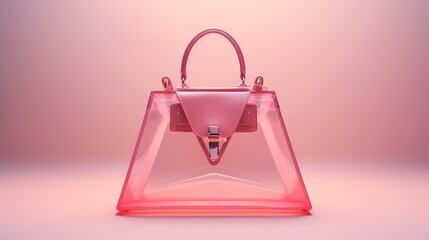 Poster - A pink transparent handbag with a pink leather flap and a silver buckle, standing on a pink background.