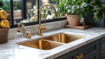 Wall Mural - Luxury Kitchen Sink with Gold Accents