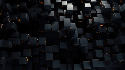 Poster - Abstract background of black cubes with glowing edges.