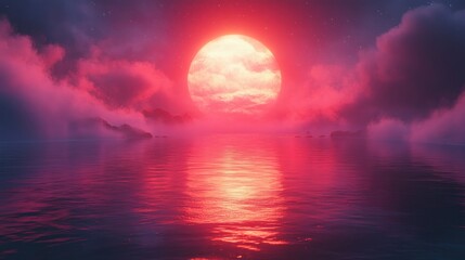 Poster - Red Moon Over Still Water