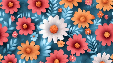 Wall Mural - Colorful Paper Flowers on Teal Background