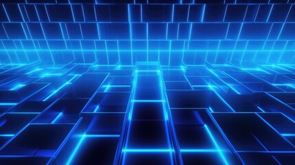 Wall Mural - Abstract blue glowing lines and cubes pattern in a digital 3D background.