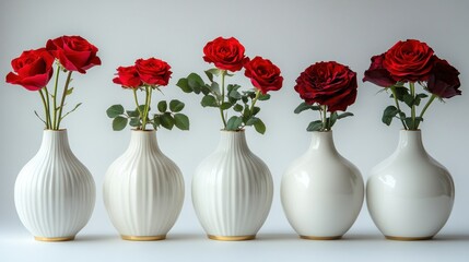 Canvas Print - Red Roses in White Vases