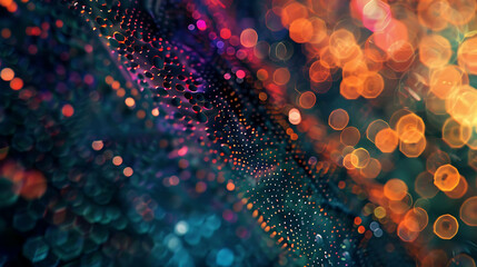 Abstract colorful bokeh lights with a textured surface.