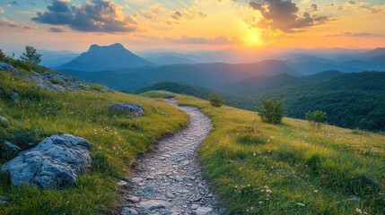 Poster - Mountain Path at Sunset