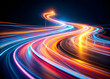 © Tengkwa - Neon Trails of Progress: A vibrant, abstract illustration of light trails streaking across a dark backdrop, symbolizing the journey towards innovation and success.