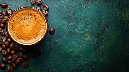 Coffee Cup with Beans on a Green Background