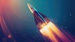© Artyom - Rocket launching into space with powerful exhaust flames against starry background