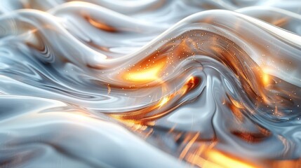 Wall Mural - Abstract wavy surface with glowing lights and particles.