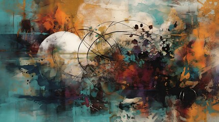 Wall Mural - Abstract colorful composition with circular elements and textures.