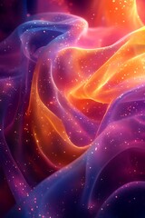 Wall Mural - Abstract colorful fabric with glowing particles and waves.