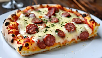 Mouthwatering pepperoni pizza slice with melted cheese on a crisp crust against a clean white backdrop