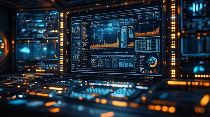 Futuristic Computer Interface with Graphs and Data