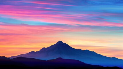 Wall Mural - A mountain peak silhouetted against a colorful sunset sky