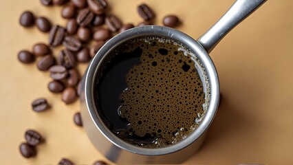 A pot of freshly brewed coffee with coffee