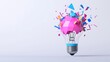 © Suryani - Lightbulb bursting with colorful confetti and geometric shapes. Concept of creativity, innovation, and celebration.