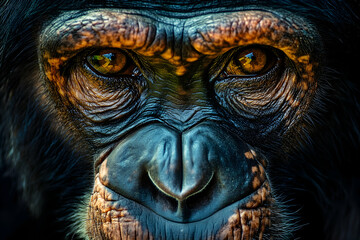 Wall Mural - A close-up of a chimpanzee's face, capturing the intensity of its gaze.