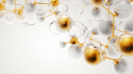 Poster - Abstract background of white and gold spheres connected by lines, creating a 3D molecular structure.