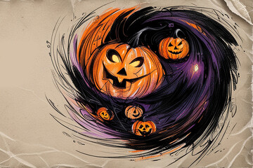 Wall Mural - Textured and intricately detailed interpretive rough pencil sketch of a Halloween themed painting background