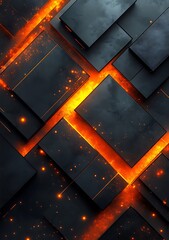 Wall Mural - Abstract design featuring dark blocks with glowing lava-like elements.