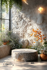 Wall Mural - Stone Podium Flowers.