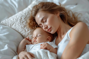 Wall Mural - Mother and baby in the bedroom