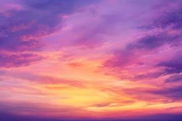 sunset cloudscape panoramic with rich purple and pink tones blending into orange at horizon, tranqui