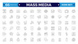 © artshuvo - Set of Outline icons news, mass media, and fake news. Outline symbol collection. related to social networks, public media, journalism, communication, and networking. Editable stroke outline icon.
