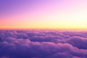 Wall Mural - sunset cloudscape Panoramic with rich purple and pink tones blending into orange at horizon, tranquil evening sky view, natural dusk setting, soft wispy cloud formation, twilight backdrop, ai