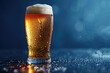 © fanjianhua - A glass of beer on the table with a blue background
