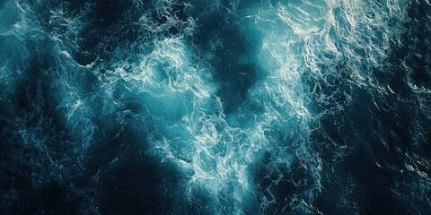 Top view of dark blue ocean wave surface, swirling, abstract.