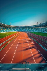 Wall Mural - Panoramic view of the sports stadium and red running track