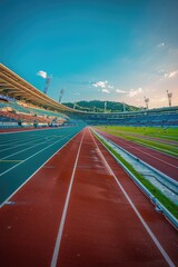 Wall Mural - Panoramic view of the sports stadium and red running track