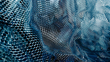 Close up shot of blue textured mesh fabric.