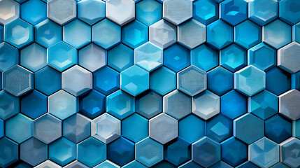 Seamless pattern of blue hexagon tiles.