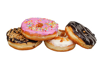 Collection of donuts in a pile isolated transparent