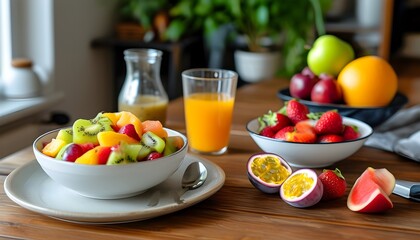 fresh fruit salad enjoyed at home kitchen table for healthy living