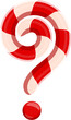 © Vector Tradition - Question mark styled as a candy cane in red and white stripes, merry Christmas font, xmas alphabet, cartoon winter holiday type, festive typeface symbol. Cartoon vector vibrant punctuation sign, glyph