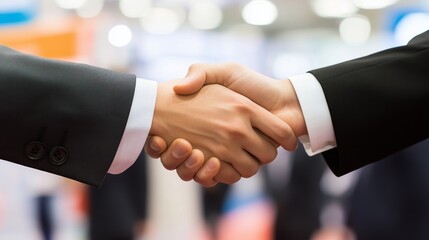 Business professionals in a smart formal suit, shaking hands with each other