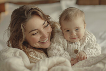 Wall Mural - Mother and baby in the bedroom