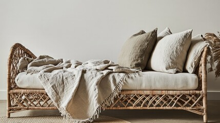 Wall Mural - Wicker Daybed with Cushions and Throw