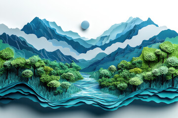 Wall Mural - Paper Mountains & River.