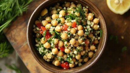 Wall Mural - Bulgur and chickpea salad with bulgur, chickpeas, and a lemon-dill dressing.