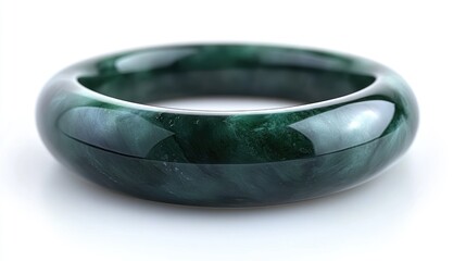 A smooth, green jade bangle bracelet on a white background.